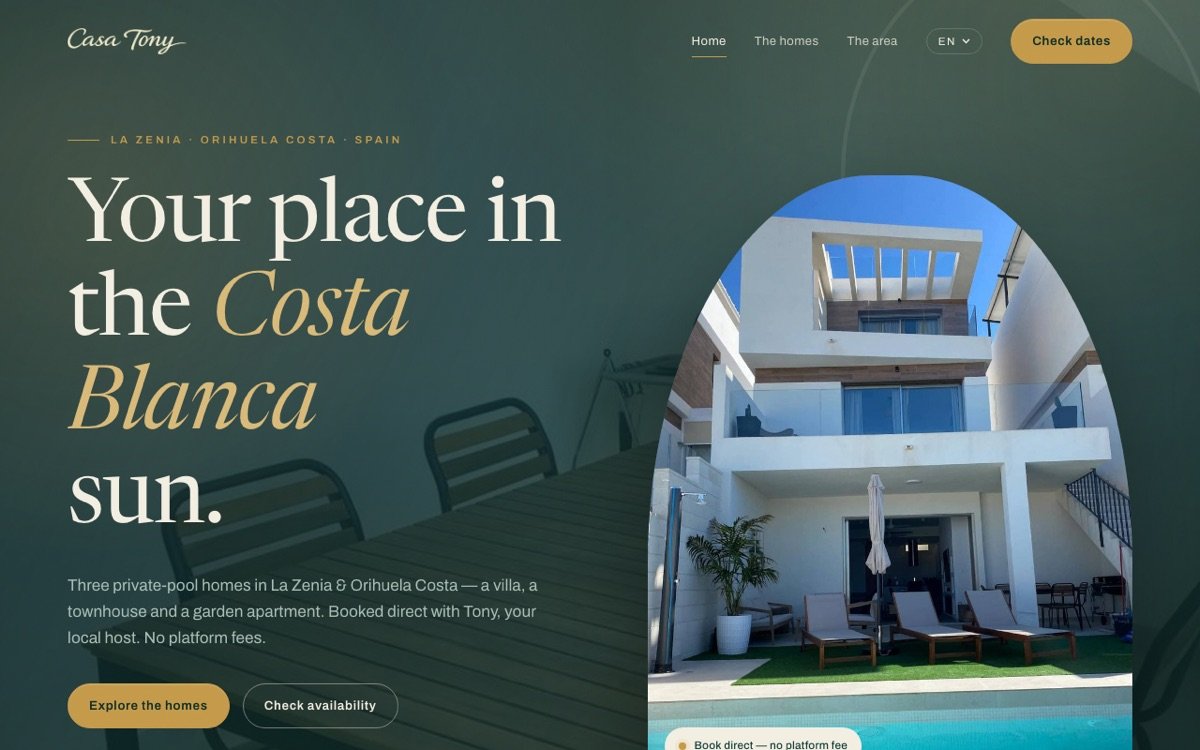 Casa Tony holiday rental website homepage