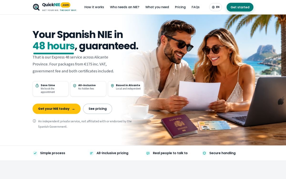 QuickNIE website homepage